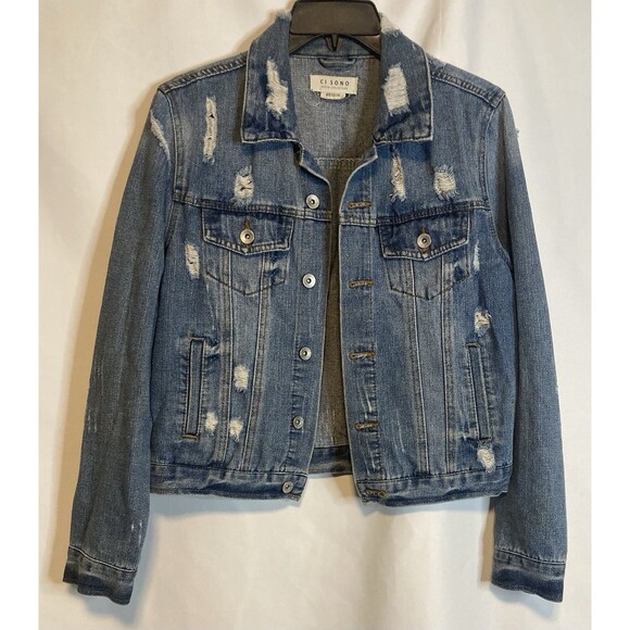 CI SONO Jackets & Blazers - Boho Denim Jacket M Blue Jean Distressed Grunge Y2K Staple CI SONO